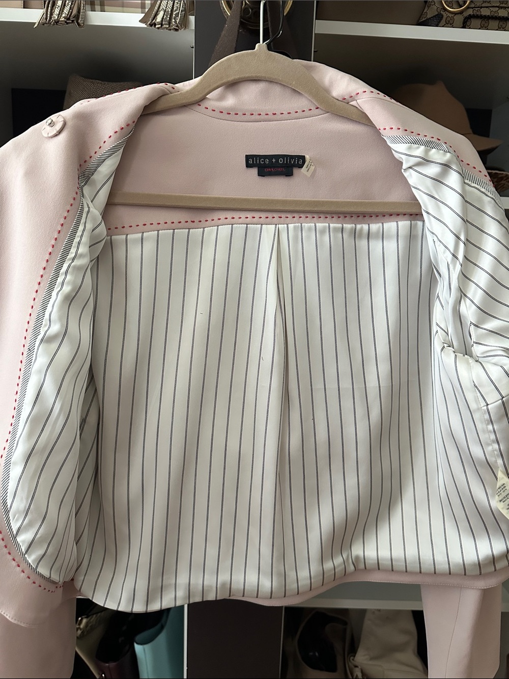Alice + Olivia Addison Pale Pink Bow-Front Cropped Blazer - Picture 6 of 6